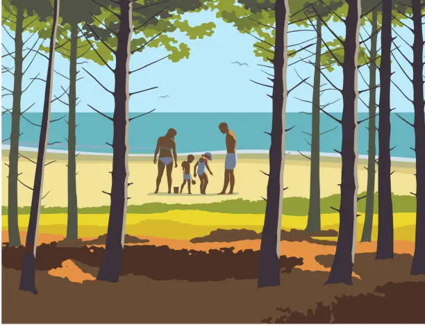 Vector illustration of Family Beach Holiday