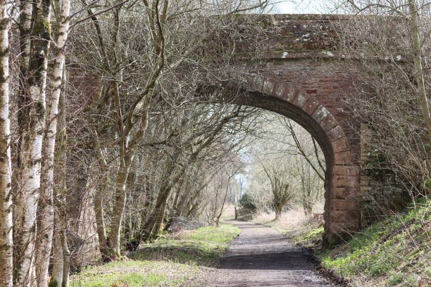 istock Footpath running along a disused railway line, passing under an arched stone bridge 1481712955