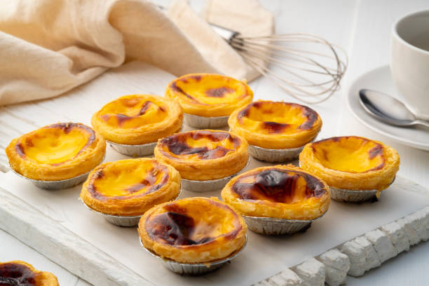 istock Egg custard tart dessert on white plate 1481714862