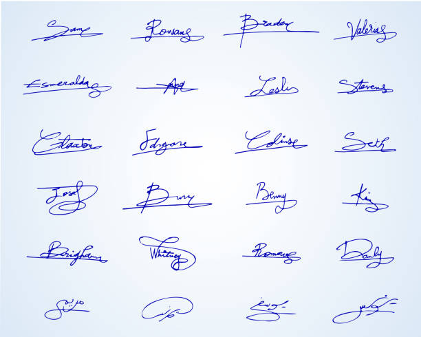 Set of Signatures on blue Background. Vector illustration in HD very easy to make edits. fountain pen pattern writing instrument pen stock illustrations