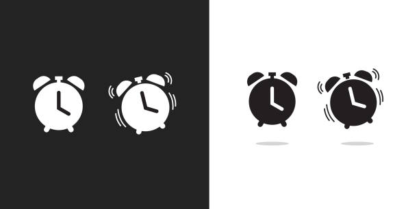 Clock alarm icon vector, time watch bell ringing wake up reminder for ui graphic illustration simple modern design pictogram image clipart black white isolated vector art illustration