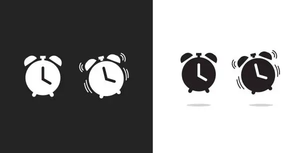 Vector illustration of Clock alarm icon vector, time watch bell ringing wake up reminder for ui graphic illustration simple modern design pictogram image clipart black white isolated