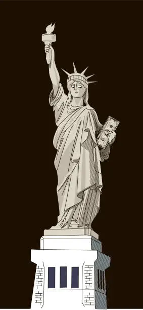 Vector illustration of statue of liberty holding dollar