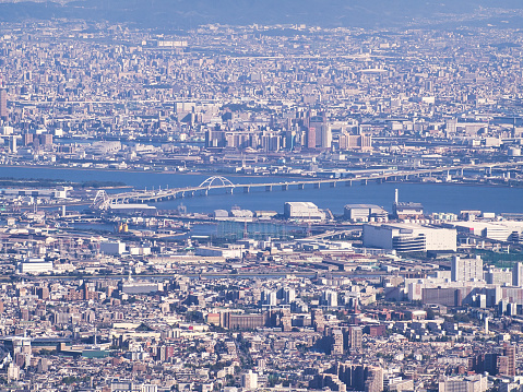 Osaka birds eye urban view taken from Mt Rokko.