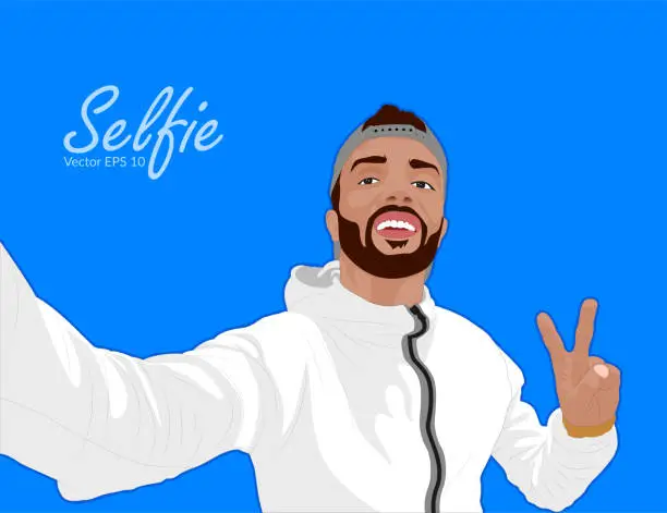 Vector illustration of Selfi i happy young man.