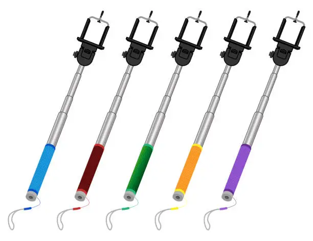 Vector illustration of Selfie stick, white background.