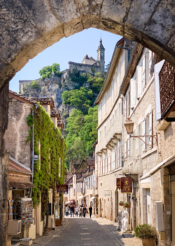 Picturesque medieval pilgrimage town Rocamadour in Southwestern France famed for its goat cheese