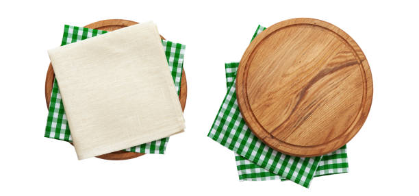 Empty pizza board and napkin stop view isolated