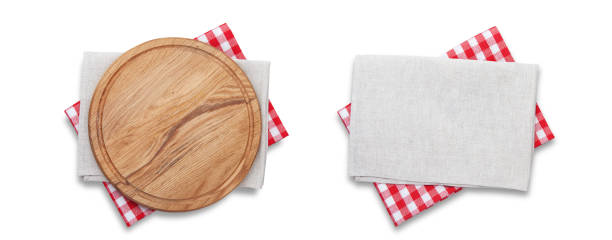 istock Pizza board and napkins isolated on white top view mockup. Set 1481736041