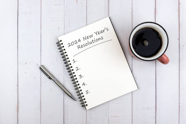 istock Cup of coffee and notepad with text 2024 New Year's Resolution 1481736505