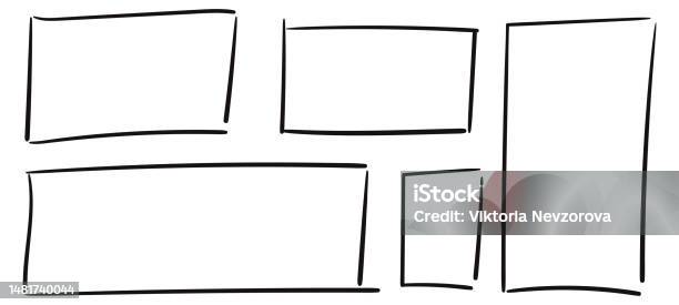 Rectangle Frame Line Square Shape Outline On Hand Draw Style Vector ...