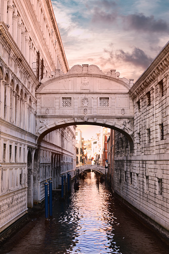 The Bridge Of Sighs Venice linking the Doge’s Palace to the cell’s over one of the famous canals the Rio di Palazzo