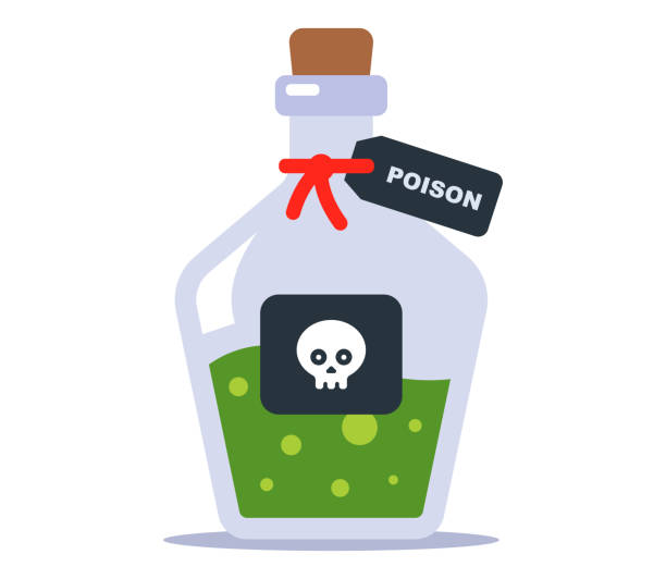 ilustrações de stock, clip art, desenhos animados e ícones de vial with green poison. poison a person. flat vector illustration. - 3666