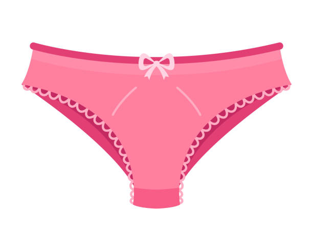 ilustraciones, imágenes clip art, dibujos animados e iconos de stock de calzoncillos de mujer rosa con un lazo sobre fondo blanco. ilustración de vector plano. - pantalones de media pierna