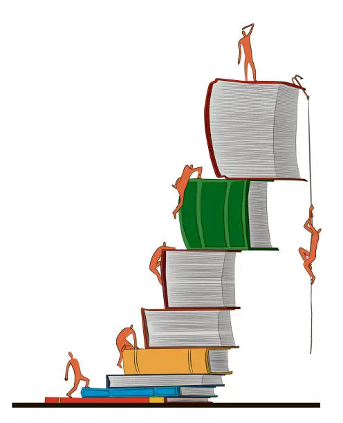 Vector illustration of People Climbing the Ladder of Books.