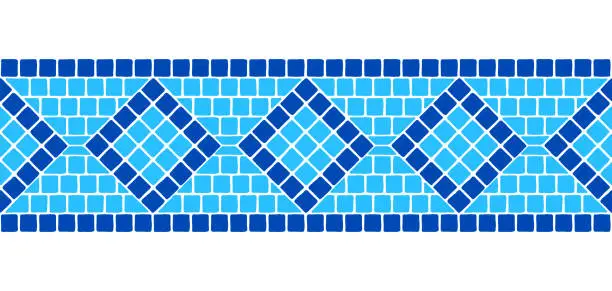 Vector illustration of Ancient geometric mosaic seamless border. Decorative antique stone ornament.