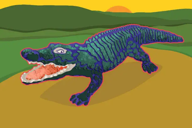 Vector illustration of Crocodile in nature
