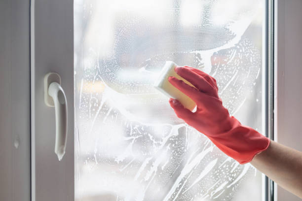 istock The cleaning lady washes the window with a sponge . 1481750990