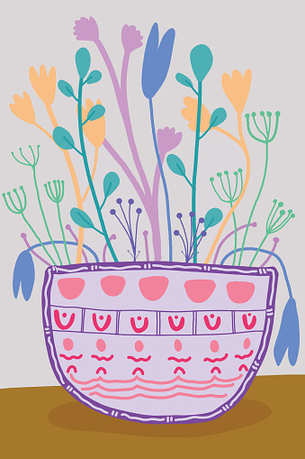Creative drawing of flowers in a vase