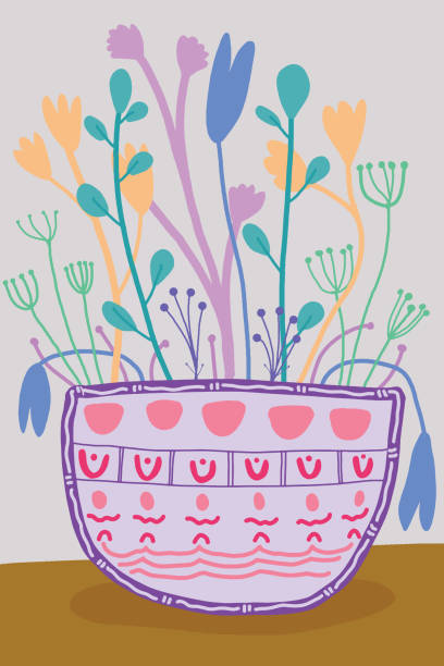 Flowers in a vase Creative drawing of flowers in a vase art and craft product stock illustrations