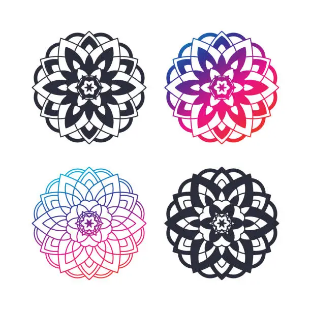 Vector illustration of Mandala isolated gradient clipart element set.