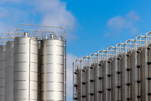 Warehouses for storage of plastics and bulk grains.