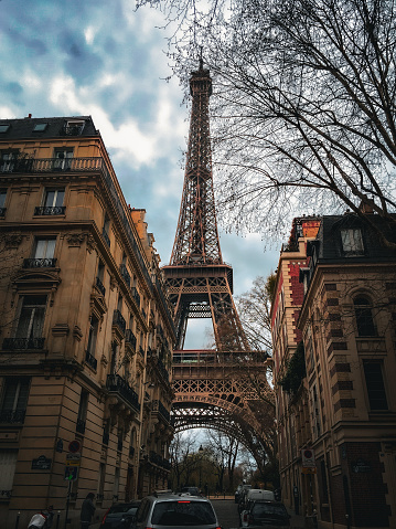 Moody Parisian street and the Eiffel Tower