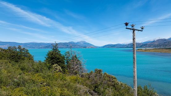Electric Pole in General Carrera Lake in chilean patagonia.