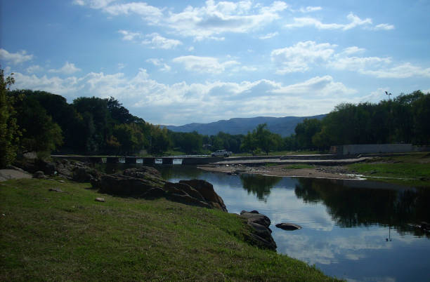 Empty riverfront park at arequita national park, lavalleja, uruguay