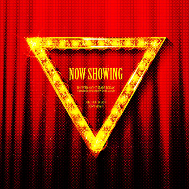 Neon light triangular banner. Neon light triangular banner. Vector Neon light frame sign. Realistic glowing red neon triangular frame isolated on transparent background. Shining and glowing effect. led screen billboard stock illustrations