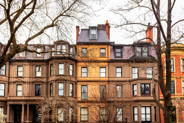 커먼 웰스 애비뉴 아키텍처 - 백 베이 - 보스턴 매사추세츠 - boston back bay residential district architecture 뉴스 사진 이미지