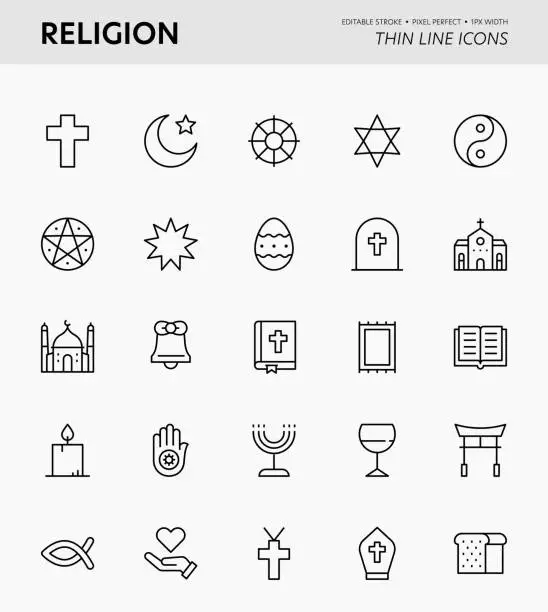 Vector illustration of Religion Editable Stroke Icons