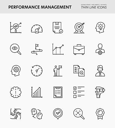 Performance Management Editable Stroke Thin Line Icons