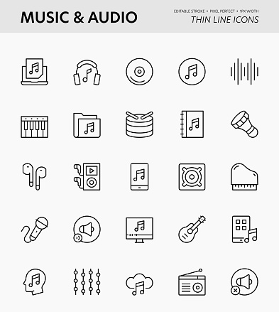 Music And Audio Editable Stroke Thin Line Icons