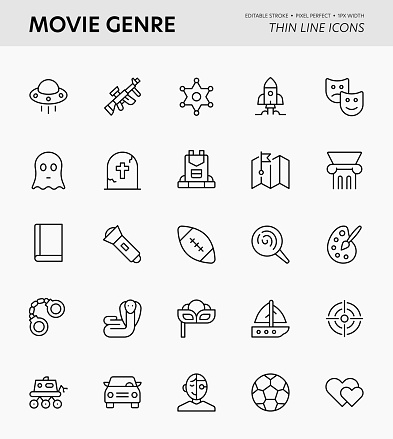 Movie Genre Editable Stroke Thin Line Icons