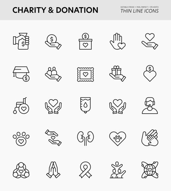 illustrazioni stock, clip art, cartoni animati e icone di tendenza di icone dei tratti modificabili di beneficenza e donazione - gift charity and relief work giving human hand