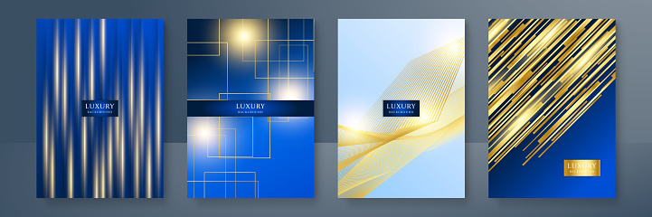 Abstract blue gold line metallic direction luxury overlap design modern futuristic background vector illustration. Designed for cover, brochure, flyer, booklet, banner, poster, card, invitation