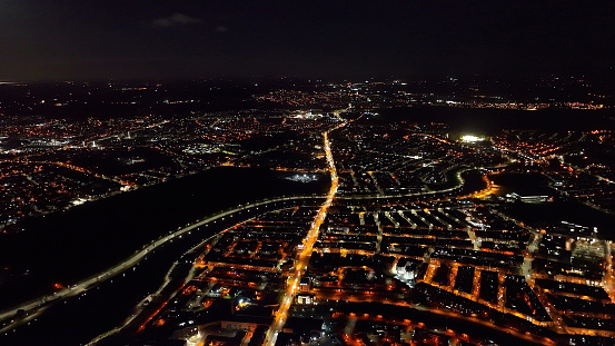 Aerial view Nightscape of Belfast City Skyline night Cityscape Northern Ireland