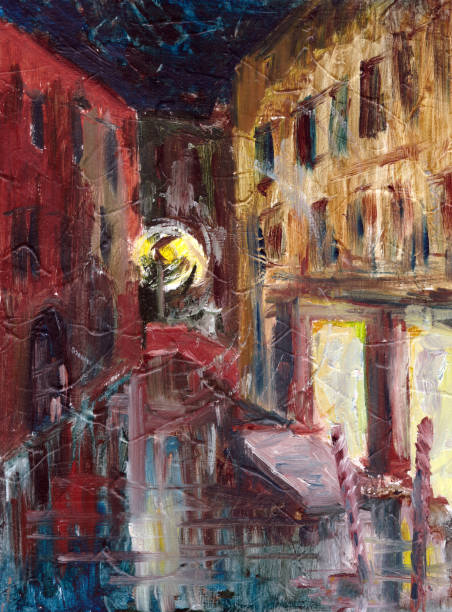 istock Venice at night, canal and lanterns, oil painting 1481789416