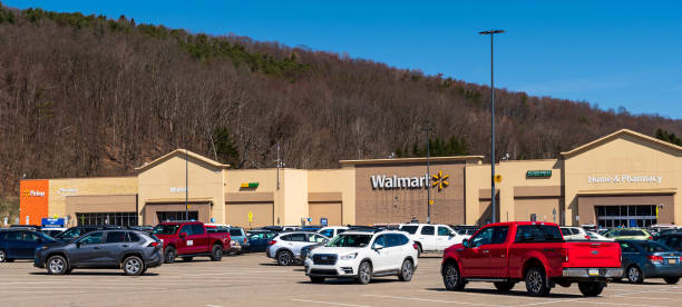 The WalMart parking lot and store in Warren, Pennsylvania, USA stock photo