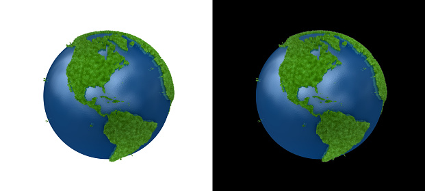 Green Earth Americas illustration with the continents mapped in 3D grass and the isolation path included in the file.