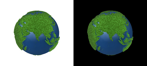 Green Earth Asia illustration with the continents mapped in 3D grass and the isolation path included in the file.