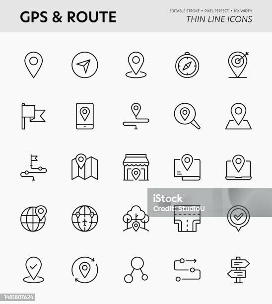 Line Rute Ikon Gps Dan Rute Ikon Stroke Editable Ilustrasi Stok - Unduh Gambar ...