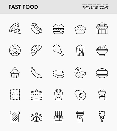 Fast Food Editable Stroke Thin Line Icons