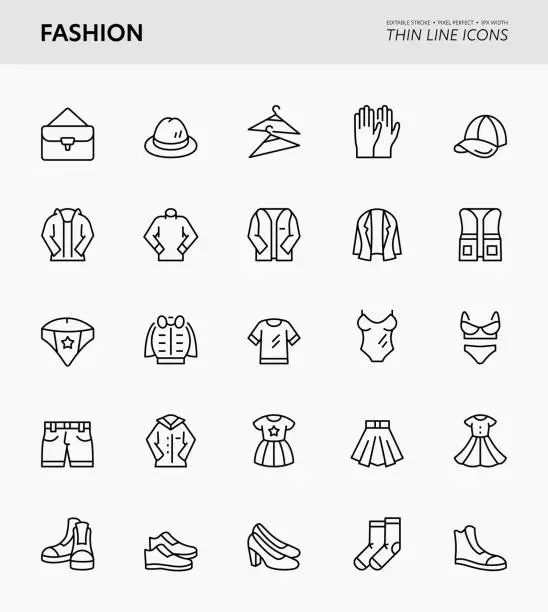 Vector illustration of Fashion Editable Stroke Icons