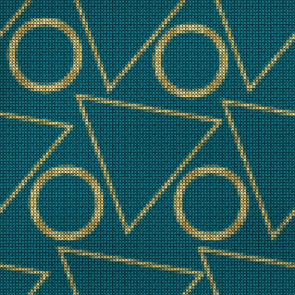 Illustration. Cross-stitch. Embroidery. Seamless ornament texture. Geometric pattern. Geometric openwork. Seamless chaotic geometric pattern. Abstract background, collage