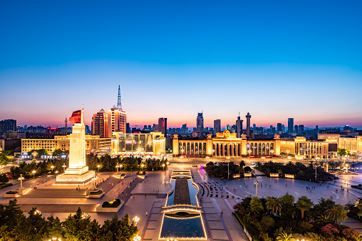 Night view of modern city square, Nanchang, China