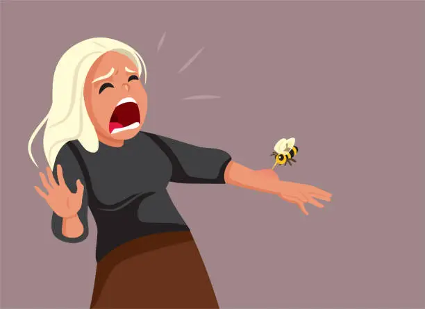 Vector illustration of Woman Allergic to Bees Being Stung by One Vector Cartoon