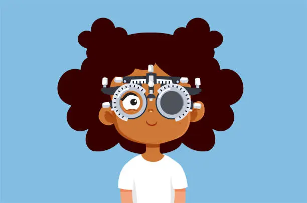 Vector illustration of Happy Child Having an Eye Check Consultation Vector Illustration