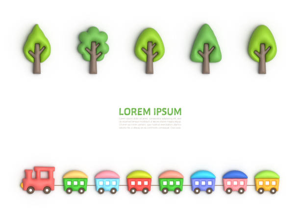 3D trees and trains illustration for background